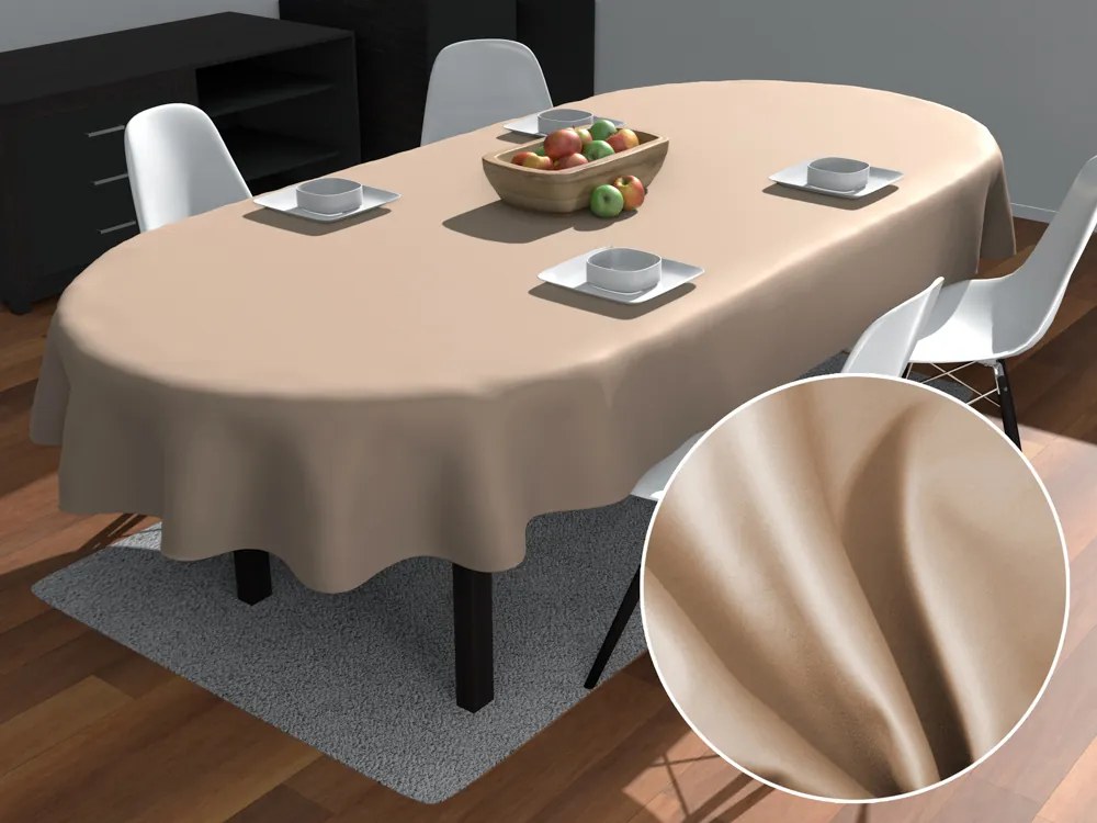Biante Veľký oválny bavlnený saténový obrus ST-017 Béžový 180x220 cm