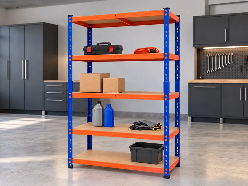 Regál 180x120x40 cm lakovaný 5-policový, nosnosť 1000 kg - modro-oranžový