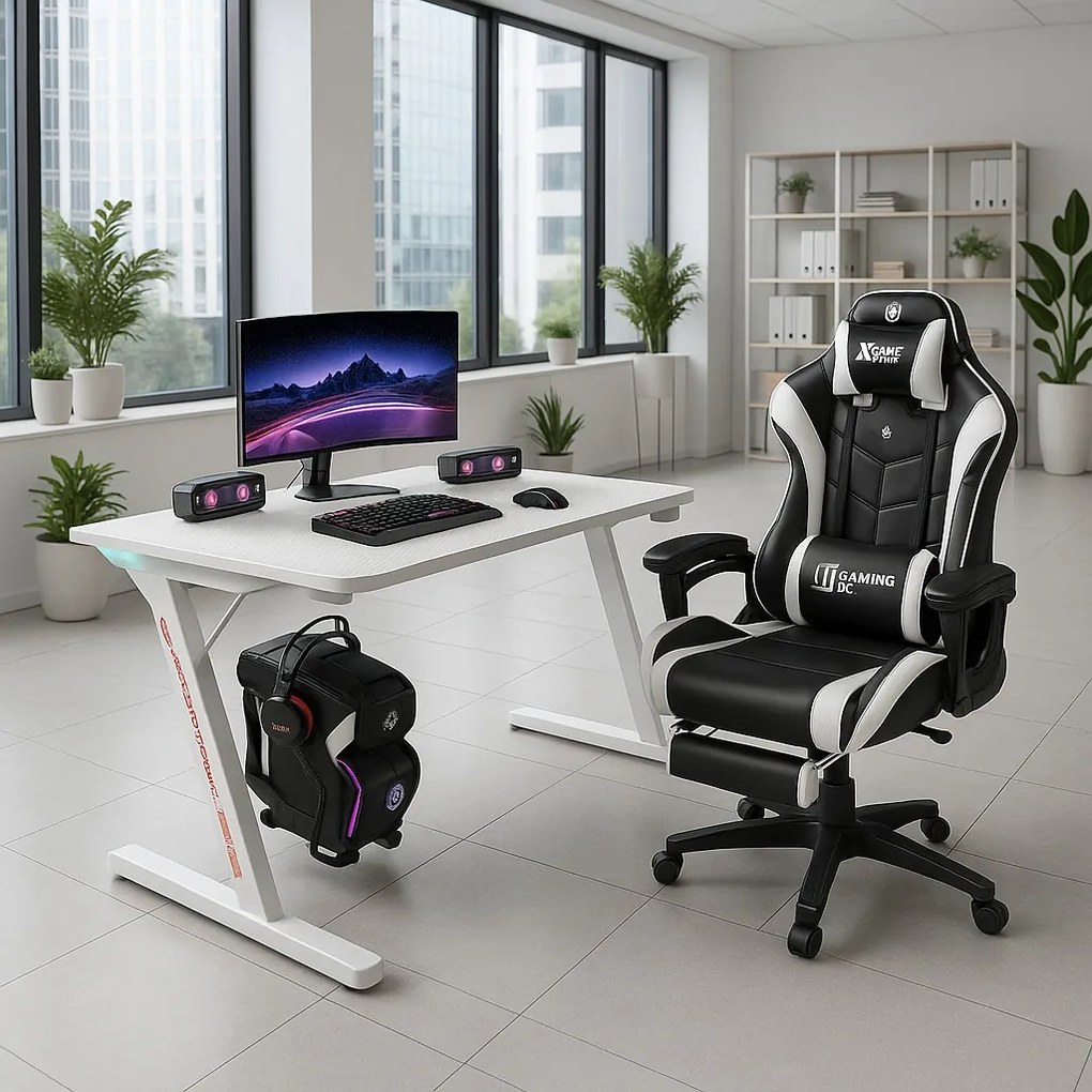 Herný stôl s podsvietením BG04 biely 140 cm