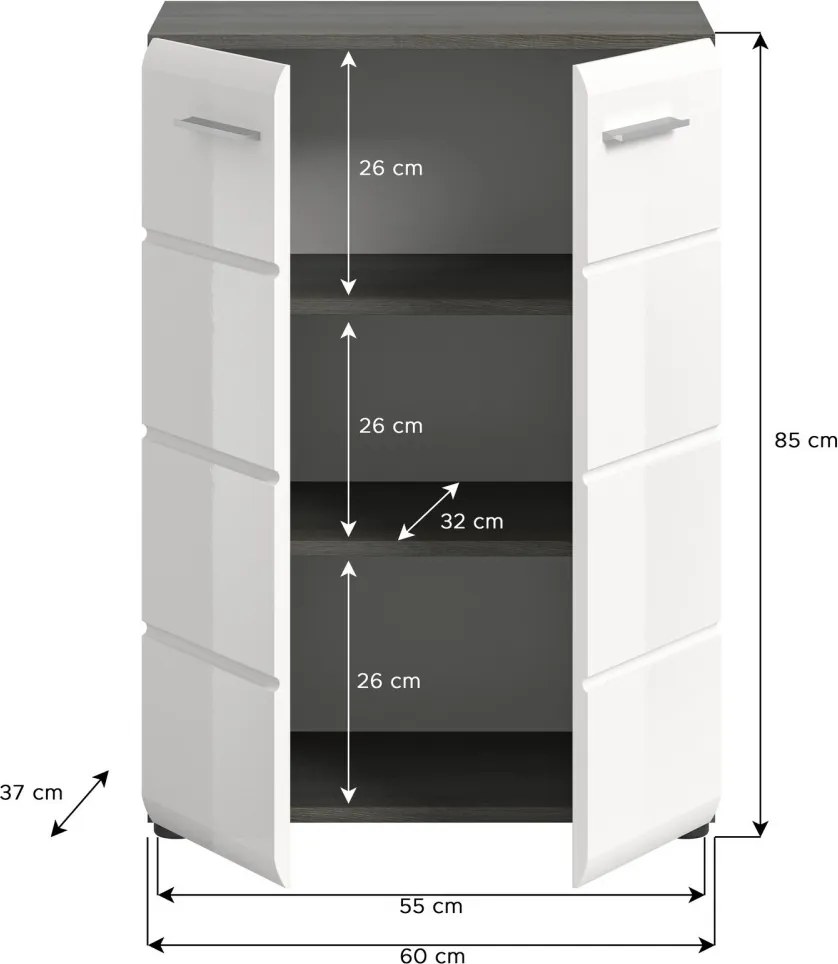 Skrinka Salsa, 60 cm, šedý dub/biela lesk
