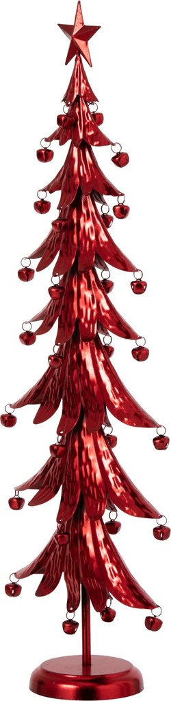 Červený veľký kovový stromček s rolničkami Christmas Tree XL - 25 * 13 * 78,5 cm
