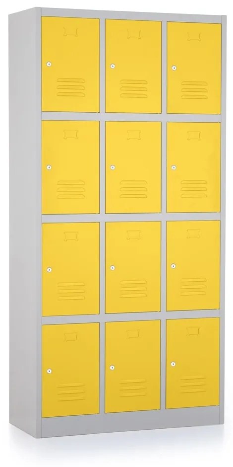 Kovová šatníková skrinka - 12 boxov, 90 x 40 x 185 cm, cylindrický zámok, žltá - ral 1023