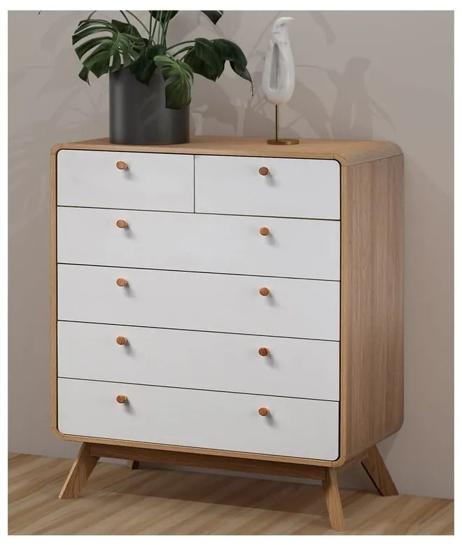 Vysoká komoda v dekore duba v bielo-prírodnej farbe 81x104 cm Caitlin – Støraa