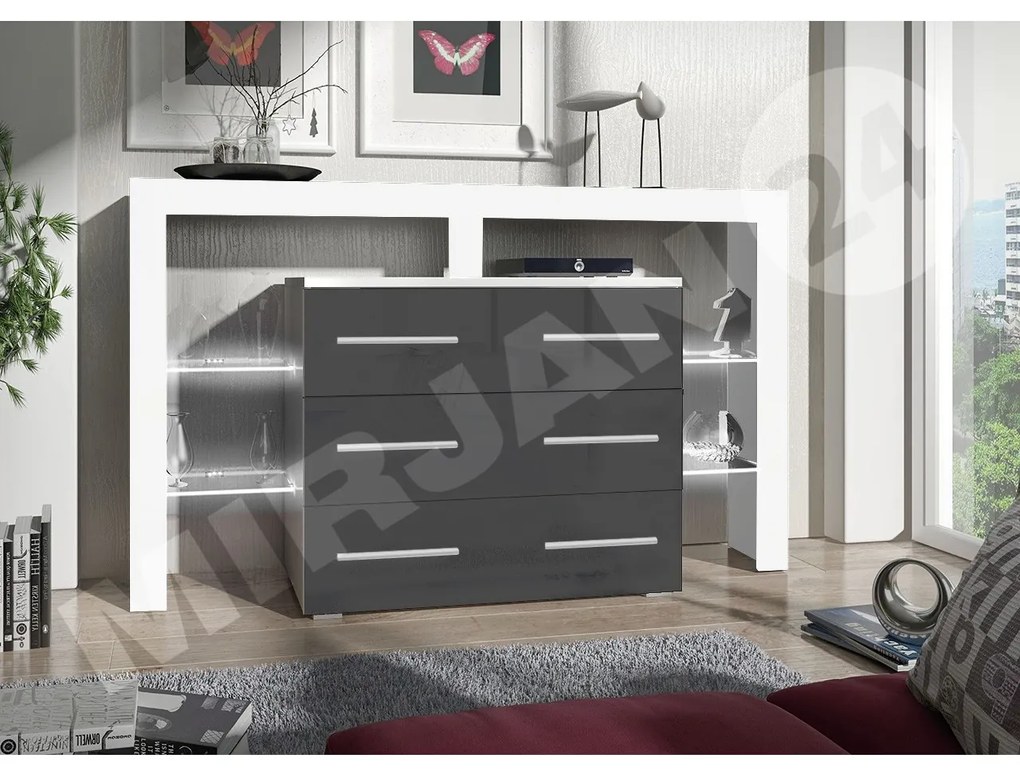 Komoda Ravido I Plus, Farby: biela / biely lesk