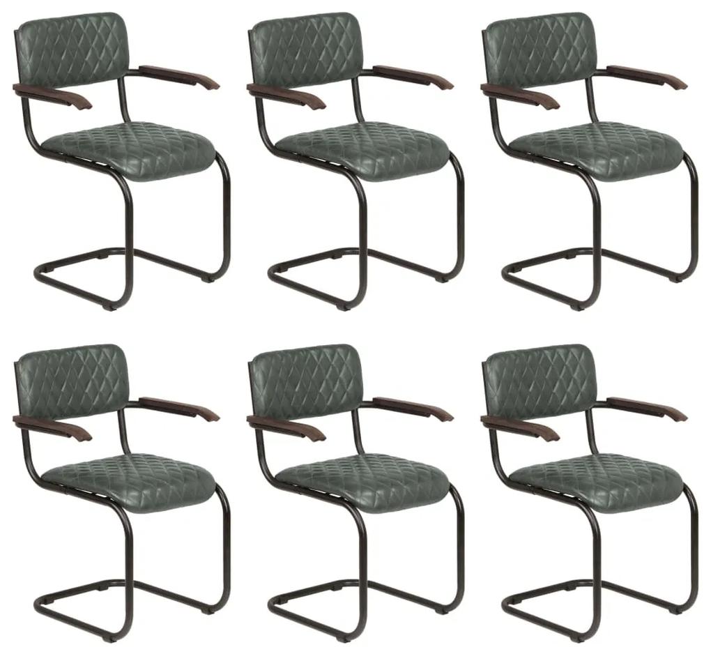 Jedálenské stoličky 6 ks s opierkami, sivé, pravá koža