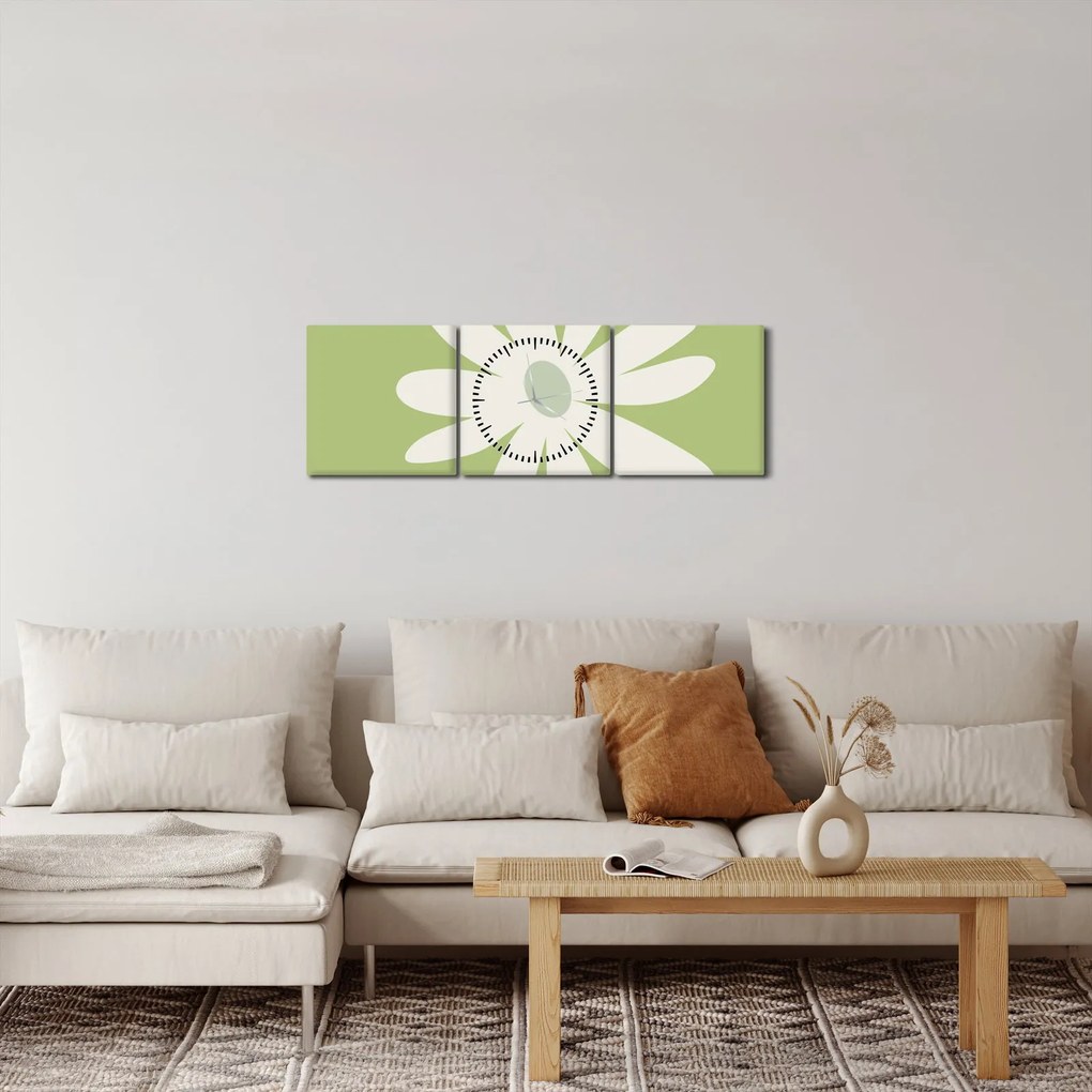Obraz - Hippies, zelené kvety N⁰2 (s hodinami) (90x30 cm)