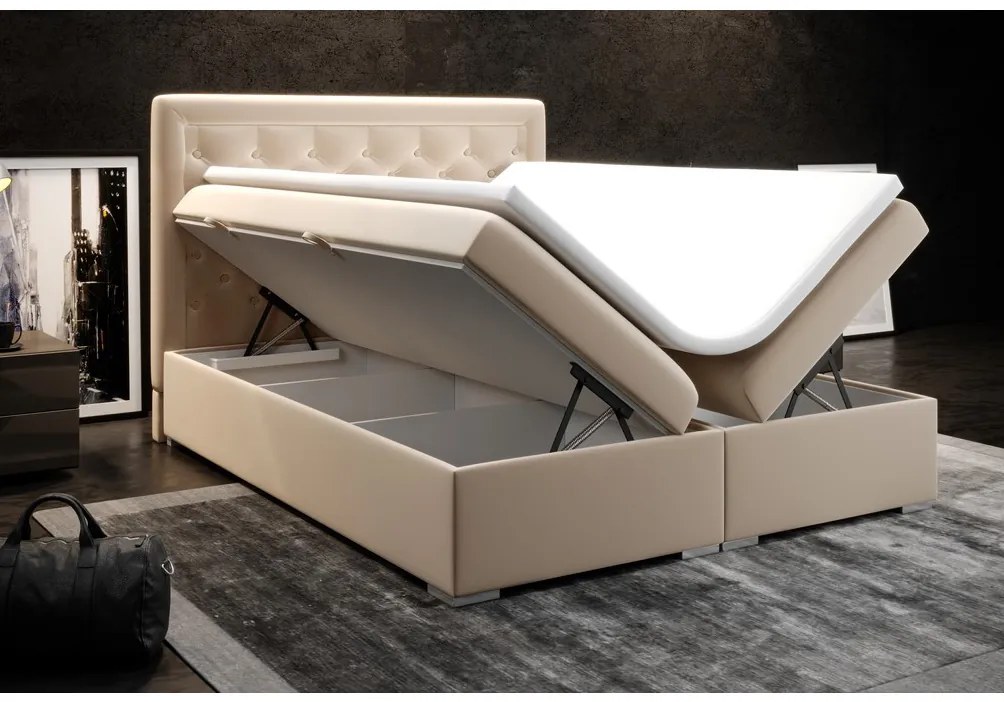Manželská posteľ Boxspring 160 cm Gllamy (béžová) (s úložným priestorom). Akcia -20%. Vlastná spoľahlivá doprava až k Vám domov. 1020294
