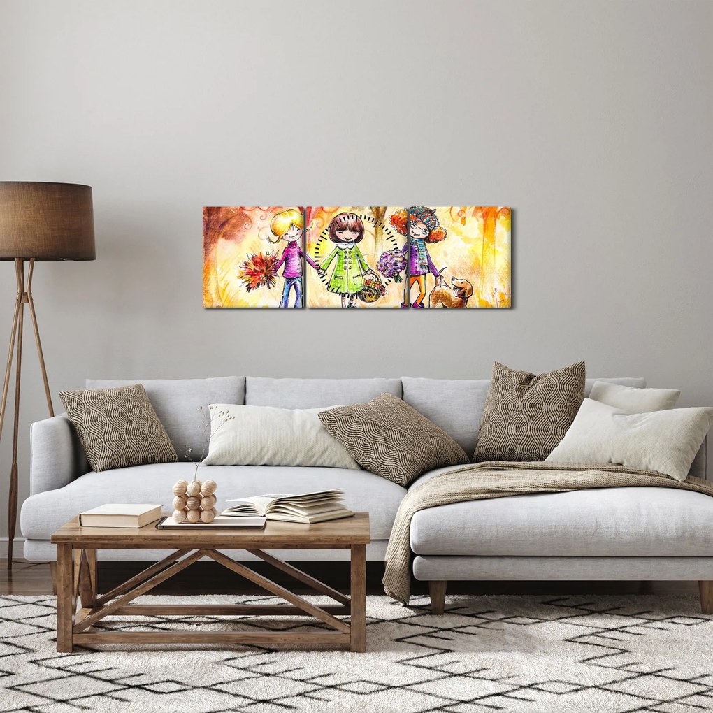Obraz - Priateľstvo (s hodinami) (90x30 cm)