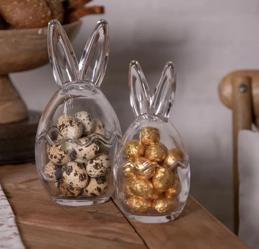 Sklenená dóza s vrchnákom v tvare vajca sa zajačími uškami - Ø 10 * 21 cm