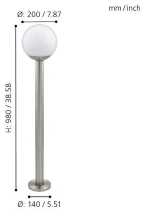 Eglo 33566 - LED stmievateľná vonkajšia lampa NISIA-C 1xE27/9W/230V 980 mm IP44