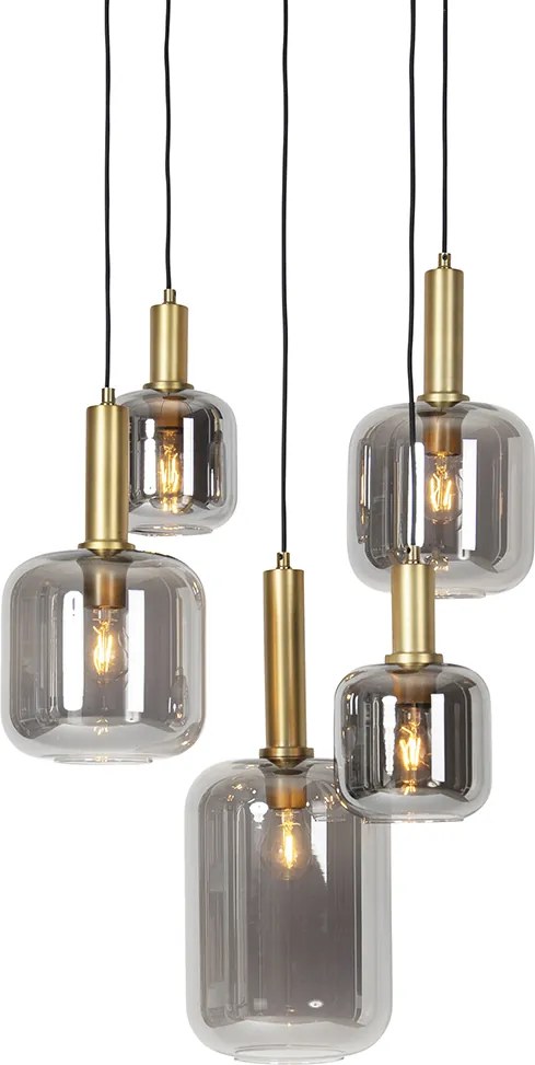 Inteligentné závesné svietidlo čierne so zlatom s dymovým sklom vrátane 5 Wifi A60 - Zuzanna