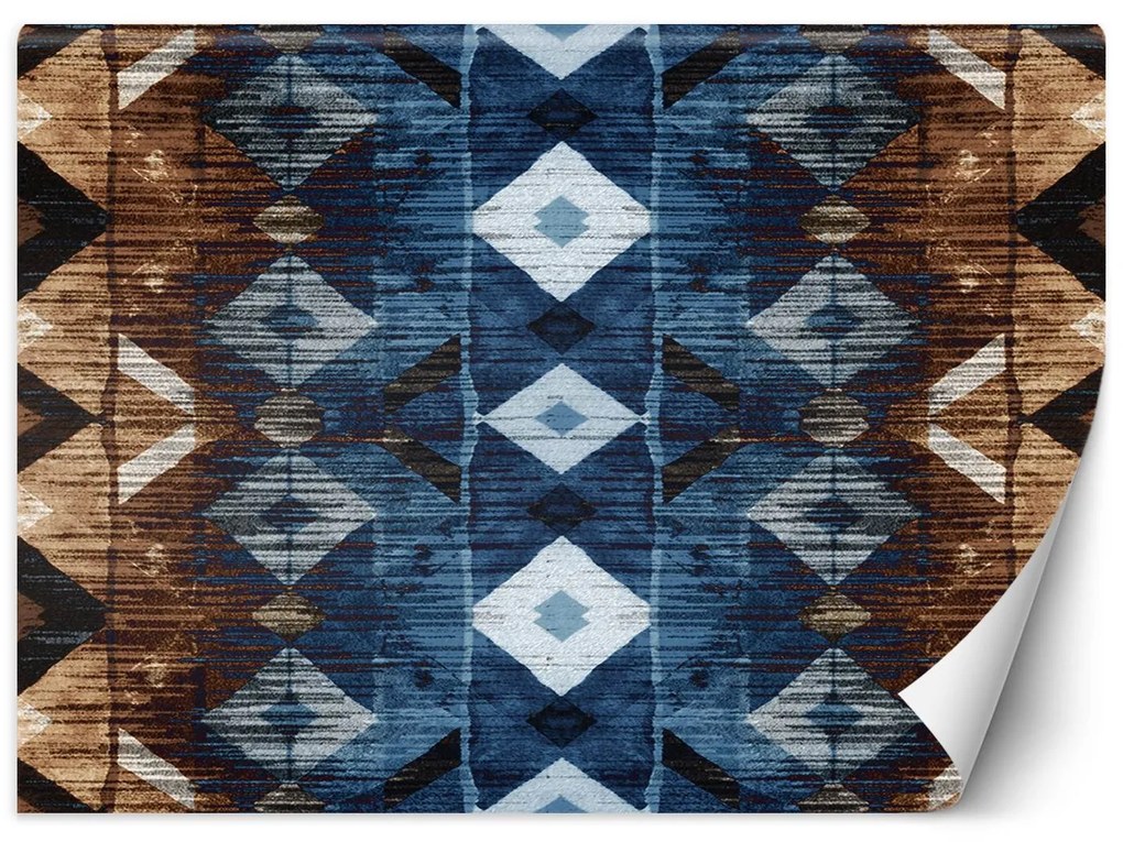 Gario Fototapeta Geometrický vzor, modro-hnedá tapiséria Materiál: Vliesová, Rozmery: 300 x 210 cm