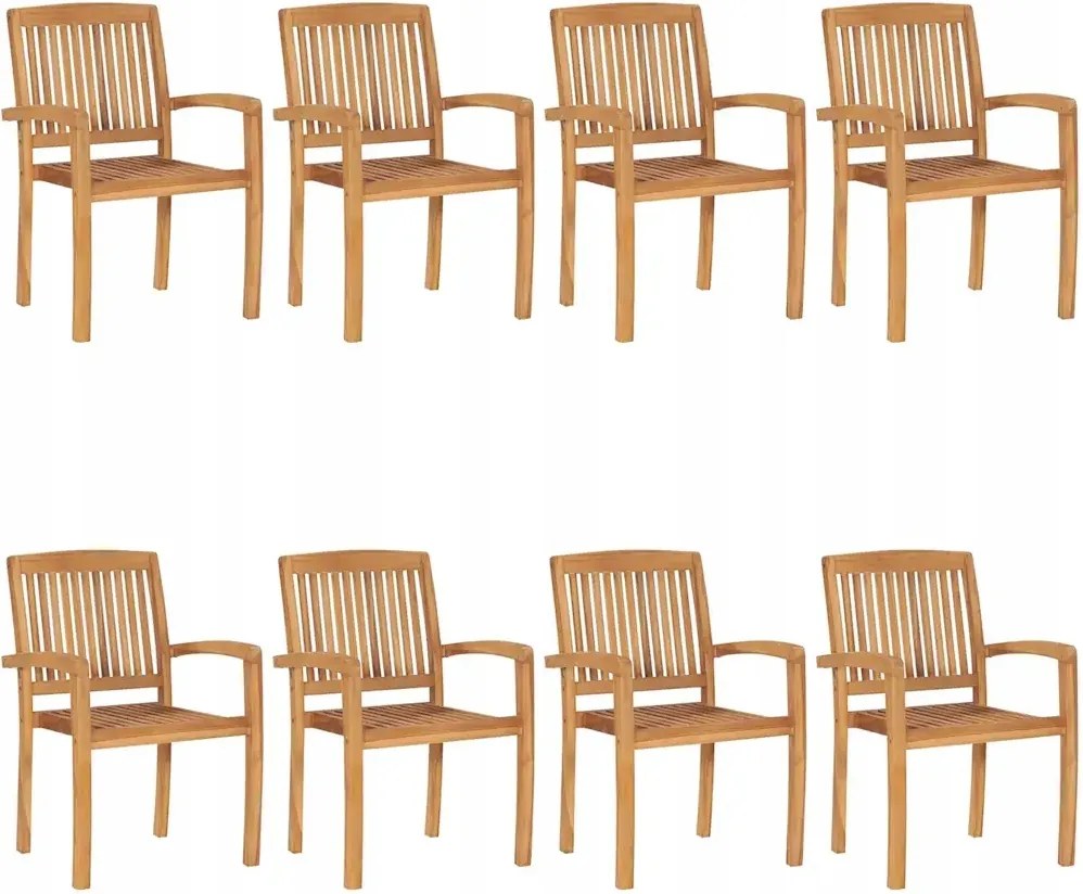 vidaXL Stohovateľné záhradné stoličky s vankúšmi, 8 ks, teakové