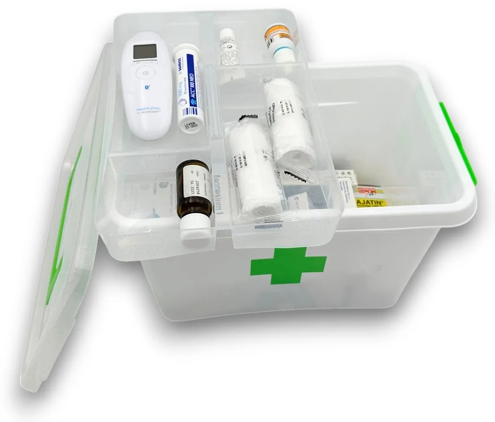 Lekárnička, úložný box na lieky s vnoreným organizérom, 2v1, s rúčkou, antibakteriálna, 6,5 l