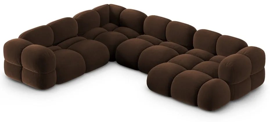 Tmavohnedá zamatová rohová pohovka (ľavý roh/do tvaru "U") Loretto – Cosmopolitan Design