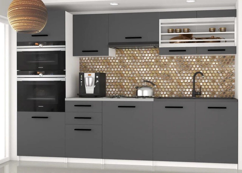 Kuchynská linka Belini 240 cm šedý mat s pracovnou doskou Paula2 TOR PAULA2/4/WT/SR/0/B1