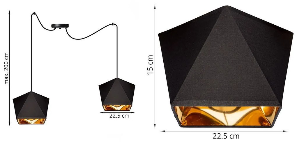 Závesné svietidlo DIAMOND GOLD SPIDER, 2x čierne/zlaté textilné tienidlo