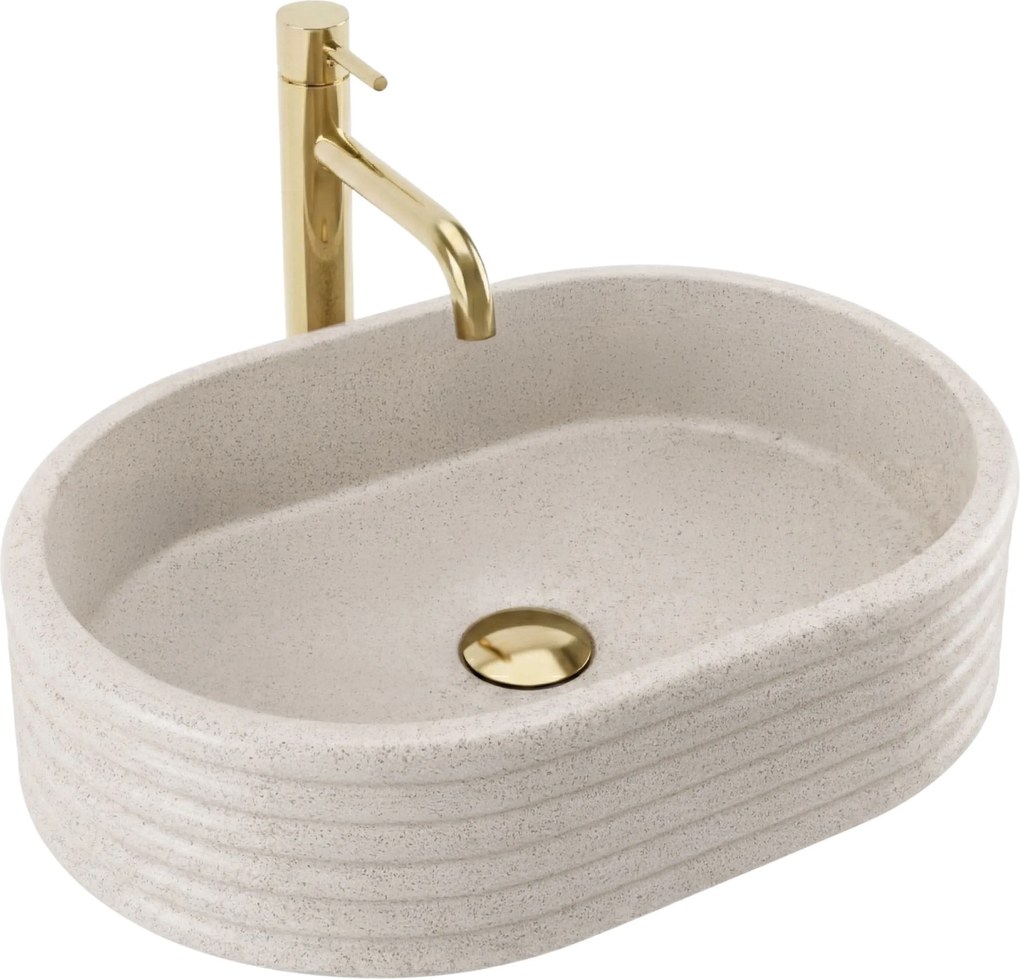 Rea Nicoletta, umývadlo na dosku 500x360x140 mm, béžová-imitácia kameňa, REA-U7346