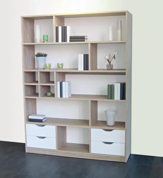 Regál / knižnica Sten 2, dub sonoma/biela