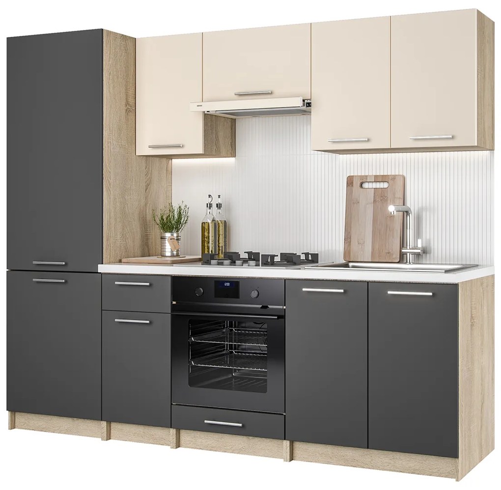 Kuchyňa Hafling 240 - dub sonoma / antracit / vanilka