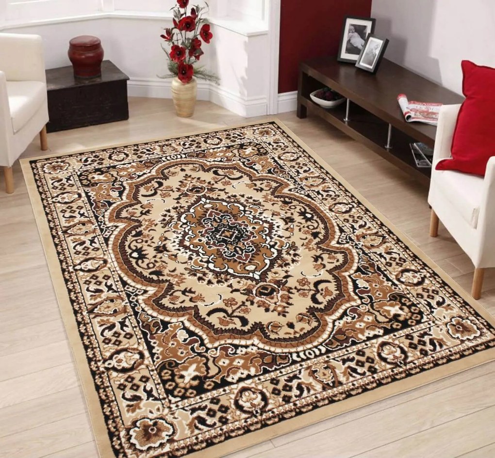 Eureka Home TURECKÝ KOBEREC KLASICKÝ BÉŽOVÝ TURECKÉ KOBERCE DO OBÝVAČKY BCF 80x150
