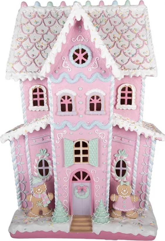 Veľký ružový svietiaci domček s perníčkami Gingerbread - 54*31*76 cm LED / 3*AA