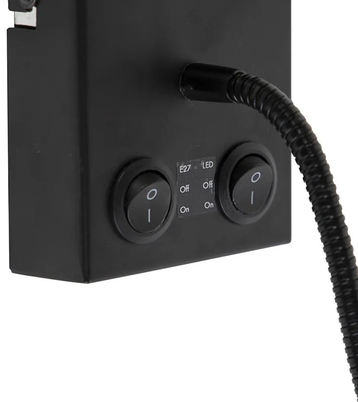 Moderná nástenná lampa čierna s bavlneným tienidlom - Stacca