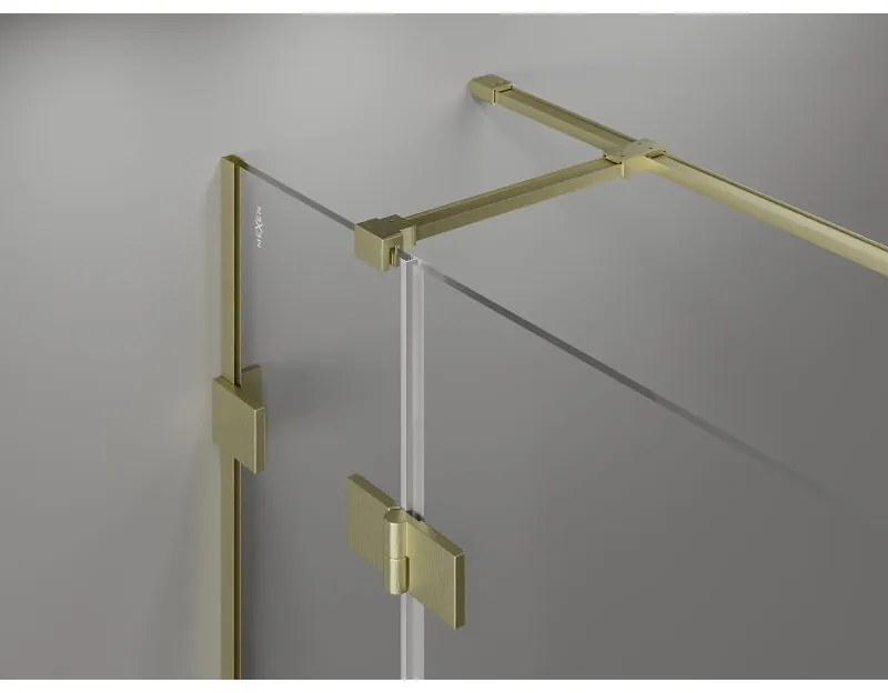 Mexen Lunar T, sklápací sprchový kút ľavý 135 x 100 cm, 8mm číre sklo, zlatý matný profil, 834T-135-100-55-00-L