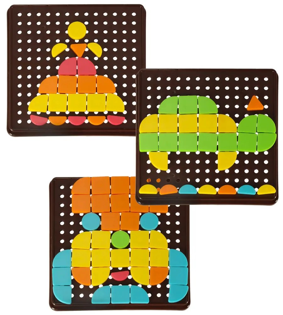 KIK Detská kreatívna mozaika 170 ks – puzzle 5 farieb, doska a 10 kariet (3+)