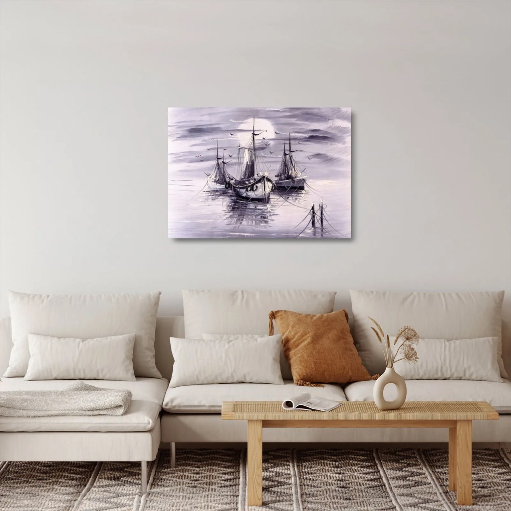 Sklenený obraz - Prístav, olejomaľba (70x50 cm)