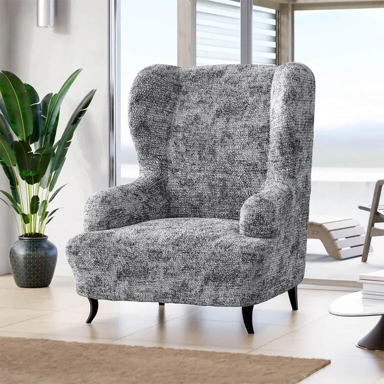 Bielastické poťahy MARMO šedé kreslo ušiak (š. 60 - 110 cm)