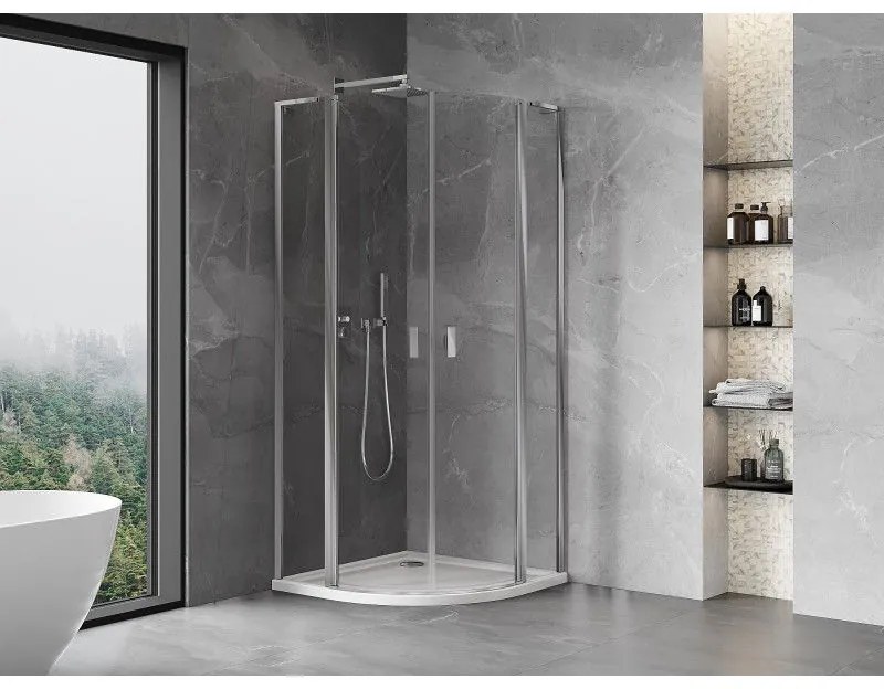 Mexen Mist L, štvrťkruhový sprchový kút s 2-krídlovými dverami, 90 x 90 cm, 8mm číre sklo, chrómový profil, 8A32L-090-090-01-00