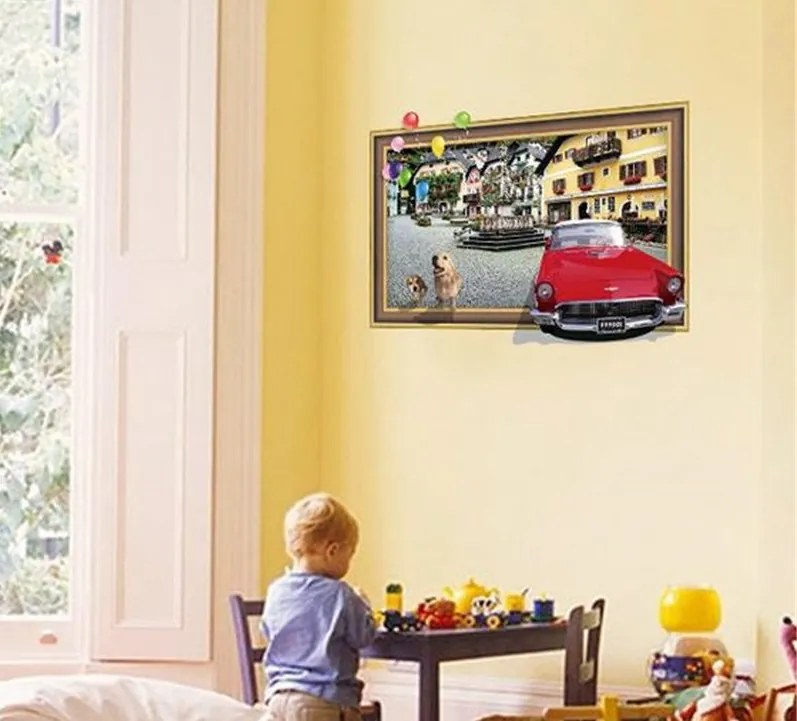 Veselá Stena Samolepka 3D Auto v obraze