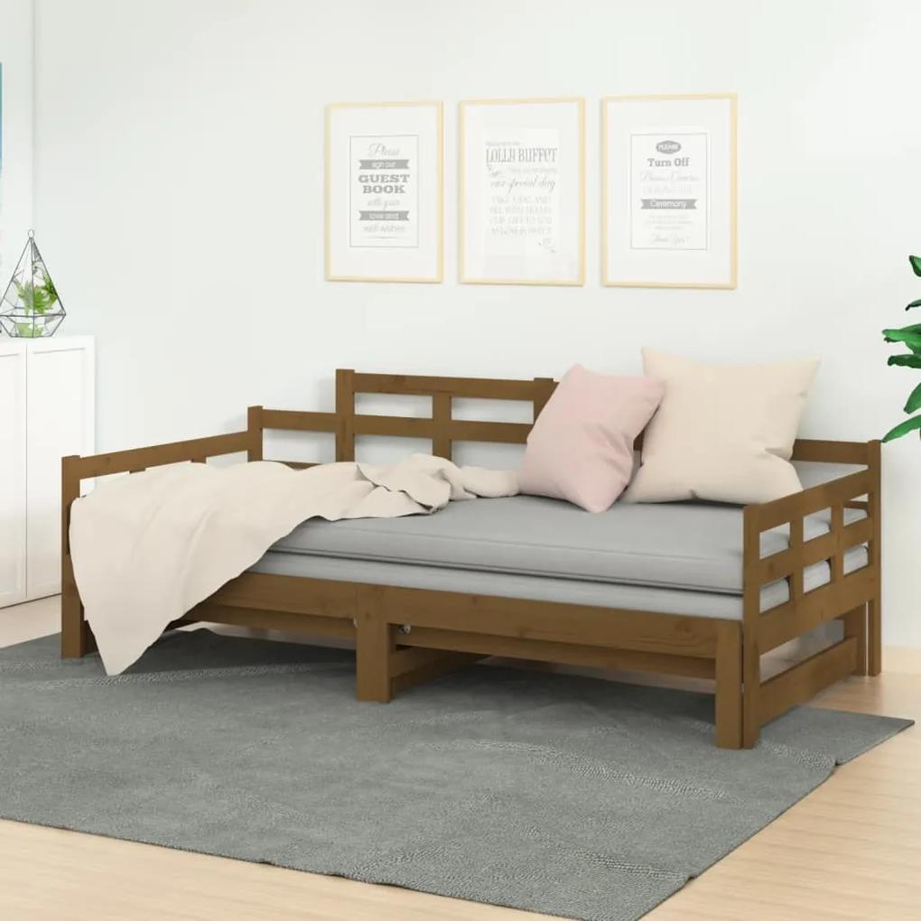 Rozkladacia denná posteľ hnedá borovicový masív 2x(80x200) cm