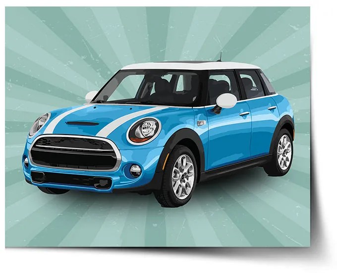 Sablio Plagát Mini sedan Zelené pozadie - 60x40 cm