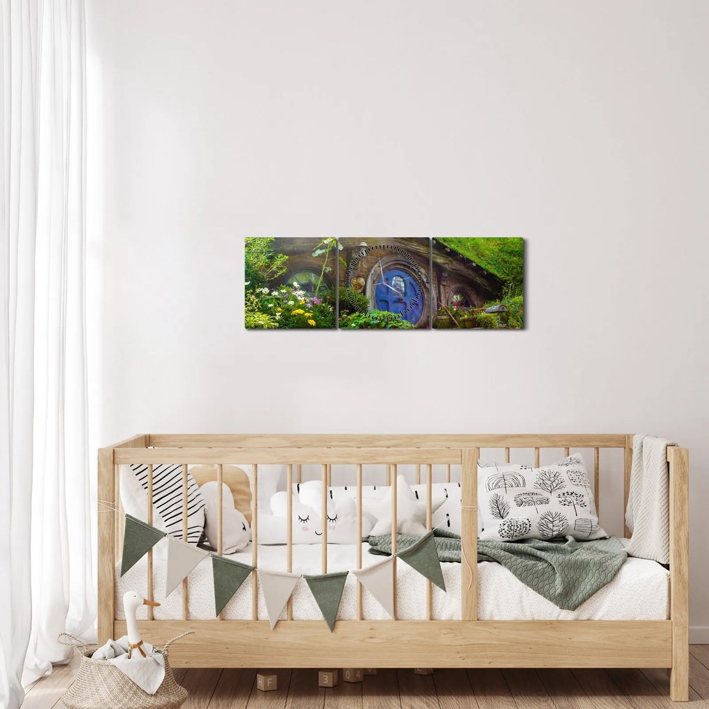 Obraz - Hobitína (s hodinami) (90x30 cm)