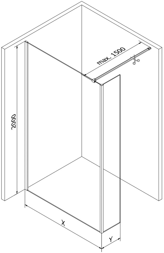 Mexen Kioto, 2-stenová sprchová zástena Walk-In 180 x 40 cm, 8mm číre sklo, medený matný profil, 800-180-212-65-00-040