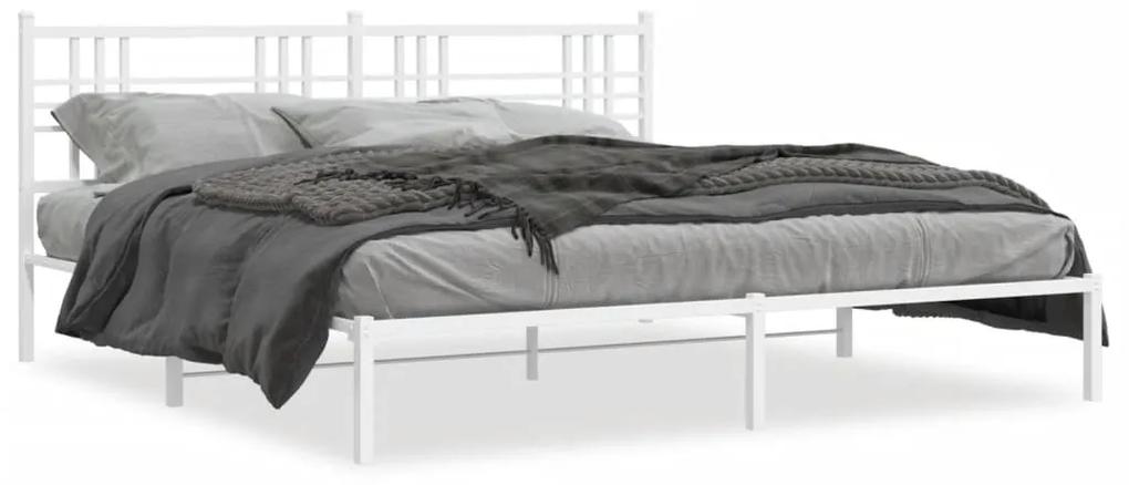 Kovový rám postele s čelom biely 180x200 cm 376377