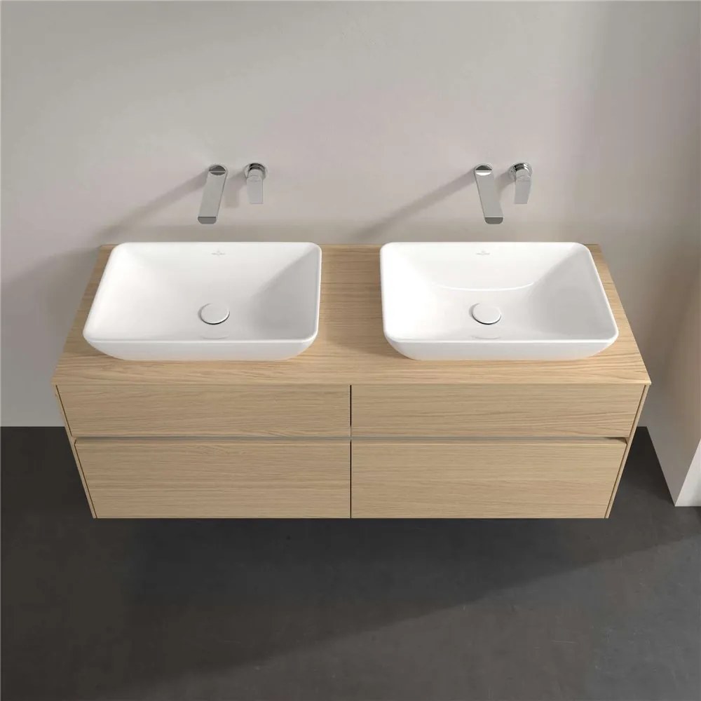 VILLEROY &amp; BOCH Collaro závesná skrinka pod dve umývadlá na dosku, 4 zásuvky, s LED osvetlením, 1400 x 500 x 548 mm, Nordic Oak, C119B0VJ