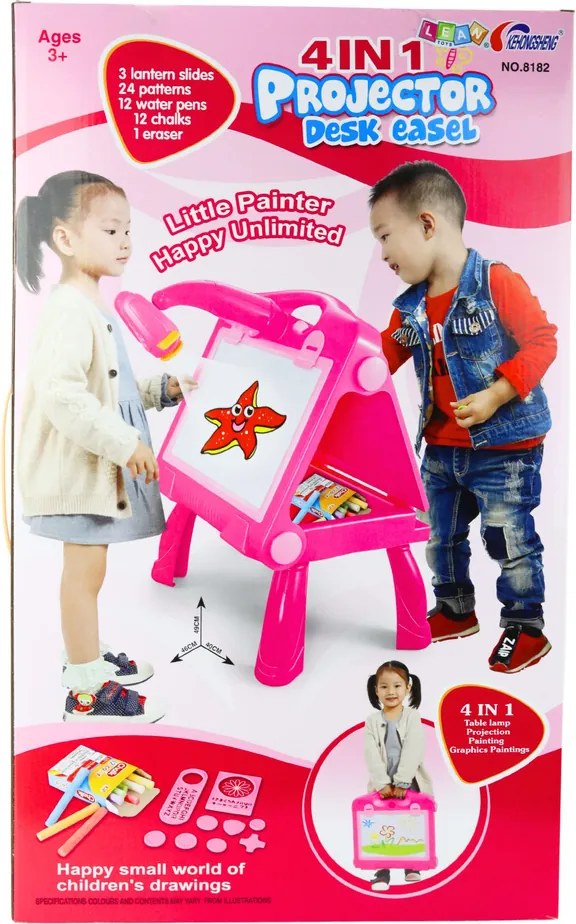 LEAN Toys Tabuľa so stojanom a projektorom na kreslenie 4v1 49 cm