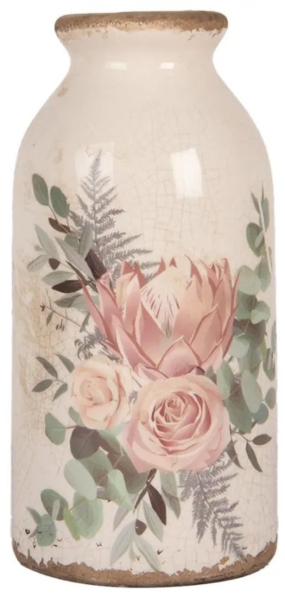 Béžová keramická váza s kvetmi Protea Eucalypt M - Ø 8*16 cm