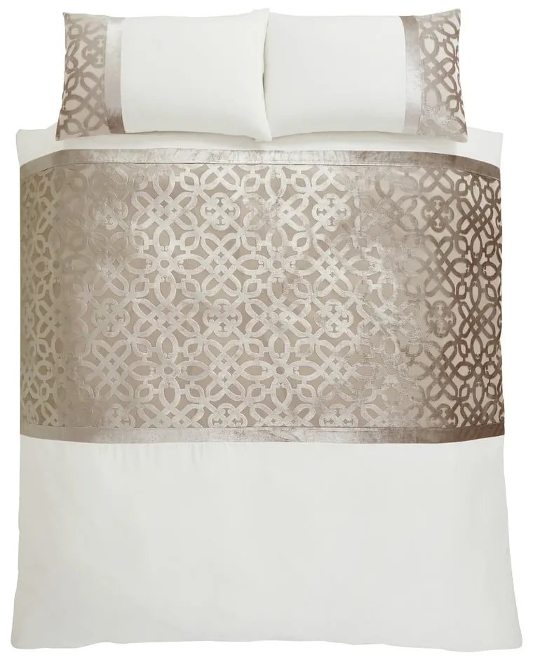 Béžovo-krémové zamatové obliečky na dvojlôžko 200x200 cm Lattice Cut - Catherine Lansfield