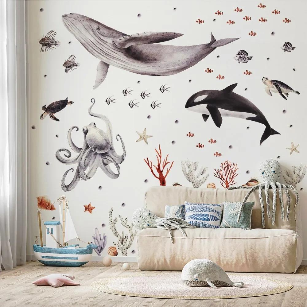 Gario Detská nálepka na stenu Ocean - veľryba, kosatka, chobotnica a korytnačky