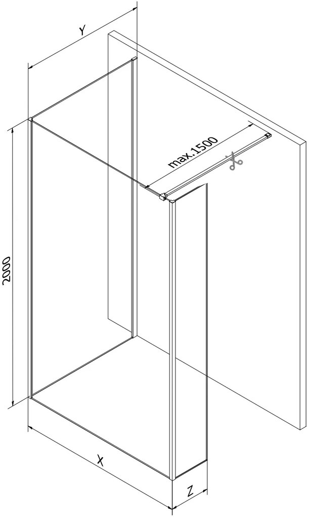 Mexen Kioto, 3-stenová sprchová zástena Walk-In Walk-in 135 x 90 x 40 cm, 8mm číre sklo, čierny profil, 800-135-090-221-70-00-040