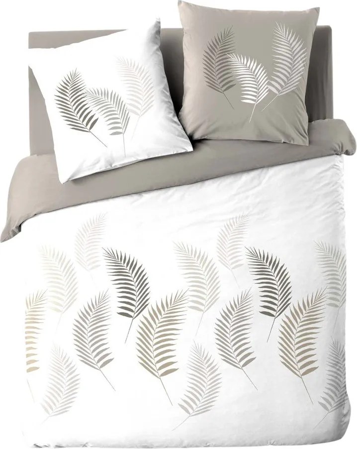 Biele/taupe bavlnené obliečky na dvojlôžko/predĺžené 240x220 cm Goyave – douceur d'intérieur