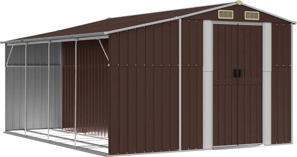 vidaXL Záhradná kôlňa hnedá 277x365,5x179 cm pozinkovaná oceľ