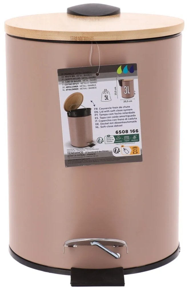 TENDANCE Odpadkový kôš Timeless, béžová/s drevenými prvkami, 2,5 l