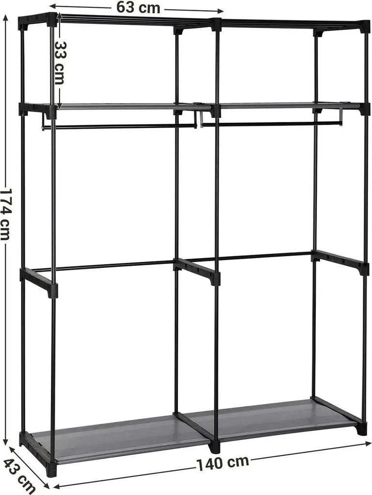 Látková skriňa, mobilná skriňa, skladacia, čierna