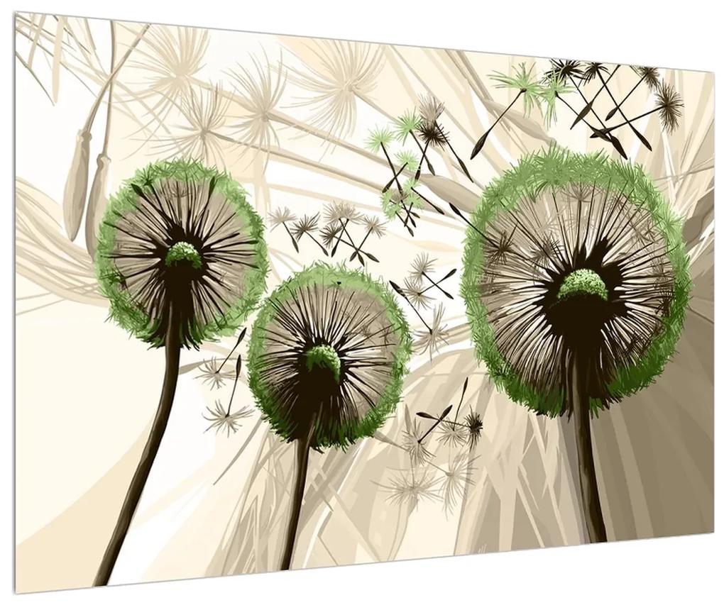 Obraz páperia zelených púpav (90x60 cm)