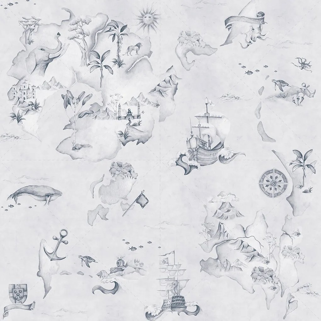 DEKORNIK Map Stories From The Sea Blue - Tapeta